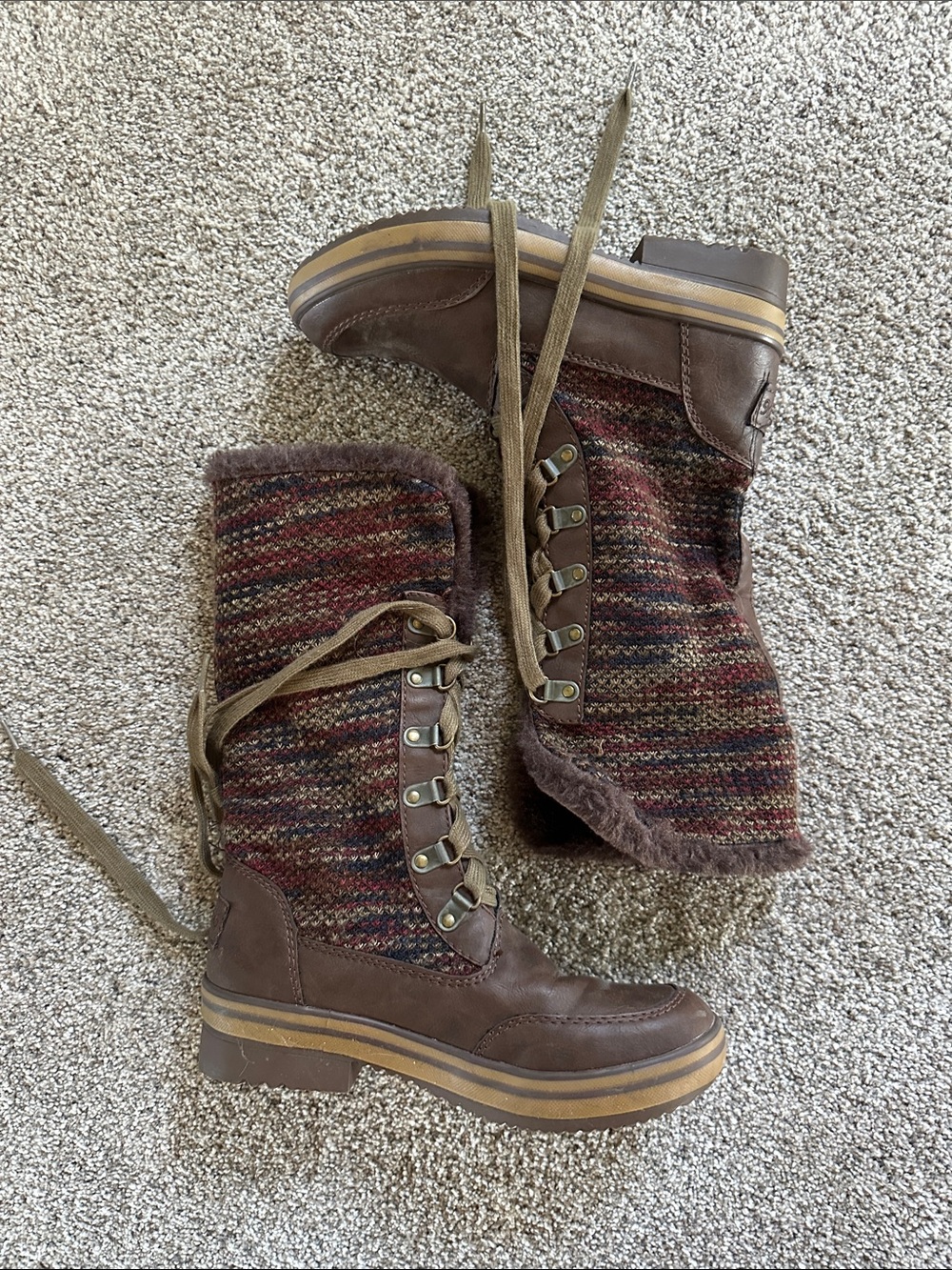 Rocket Dog Brown Knit-Panel Lace-Up Winter Boots